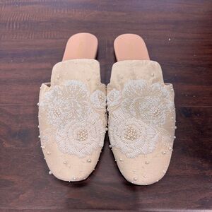 Needledust Cream Floral Beaded Flats
